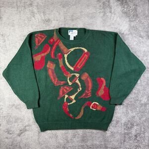 Vintage Cavalier Eque Fashion Knit Sweater Equestrian Womens L Green Pullover